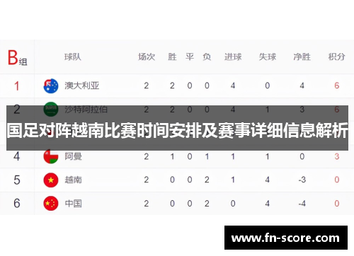 国足对阵越南比赛时间安排及赛事详细信息解析